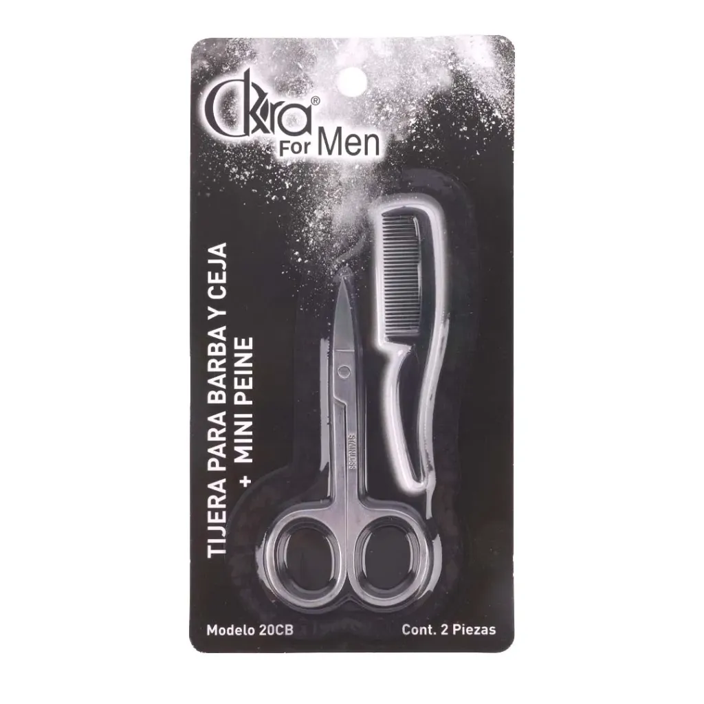 [20CB] Tijera Para Barba Y Ceja + Mini Peine Okra For Men